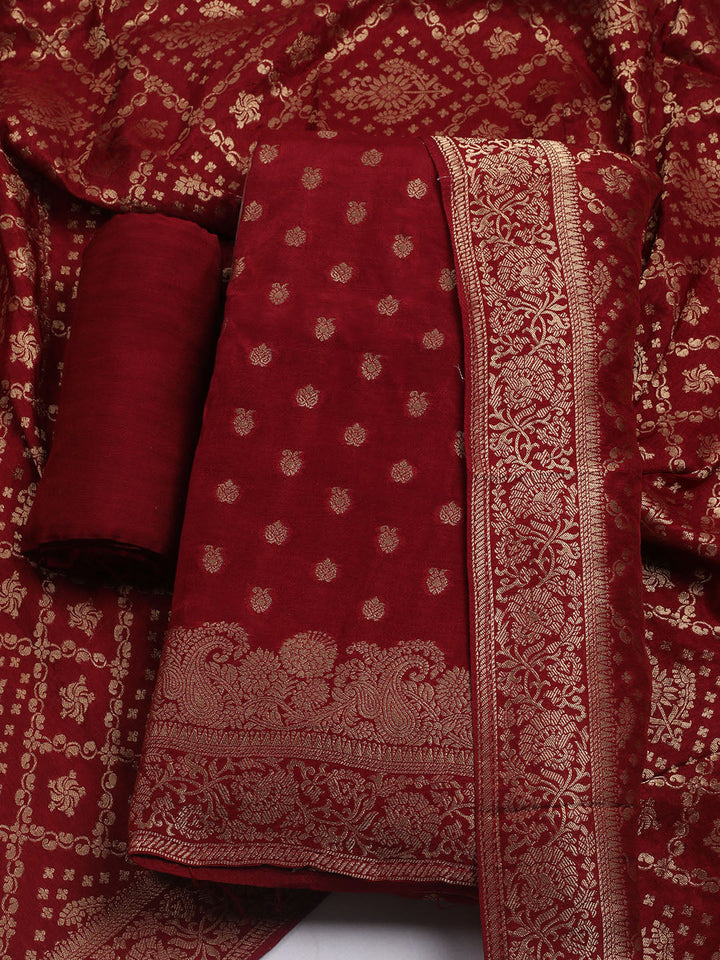 Woven Design Chanderi Unstitched Suit With Dupatta