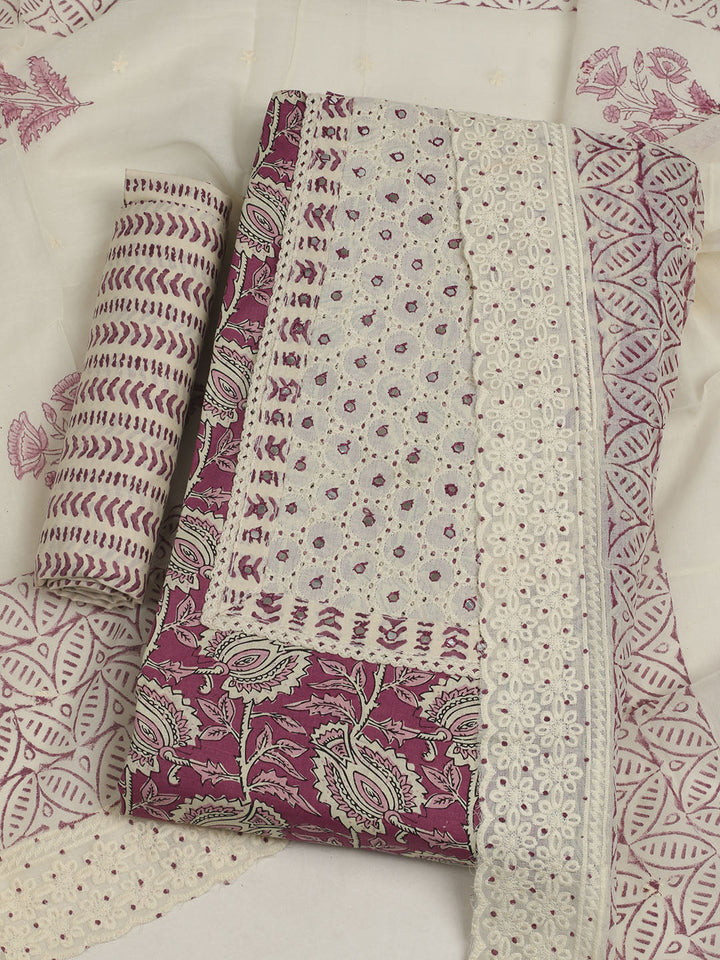 Printed Cotton Unstitched Suits Printed Suit With Pant &amp; Dupatta