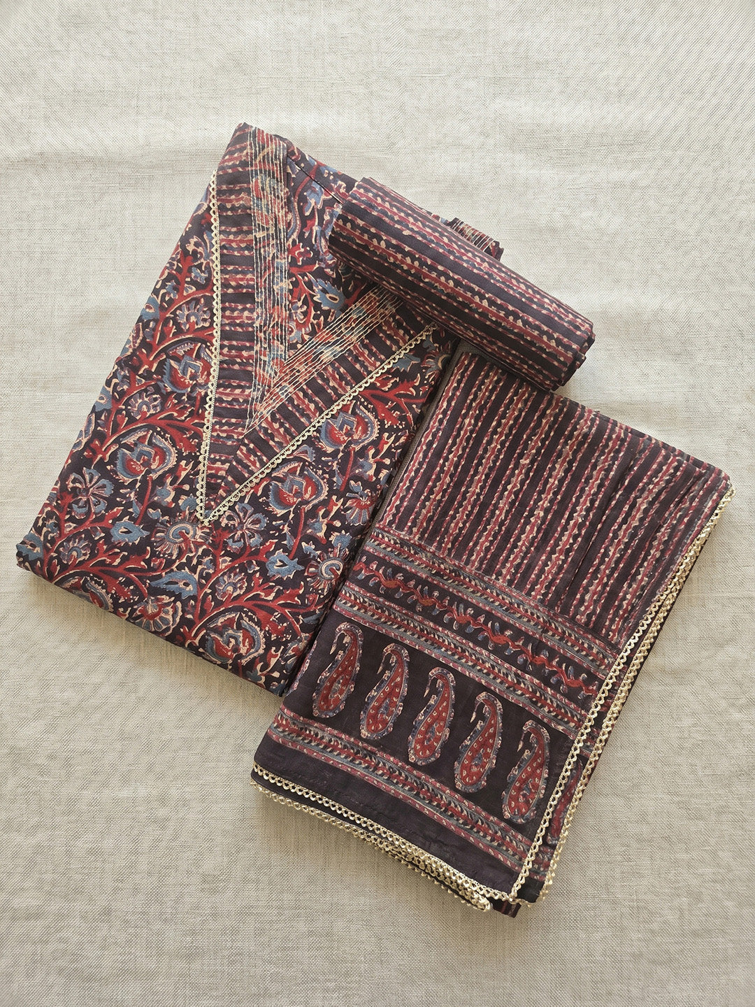Printed Cotton Blend Unstitched Suit With Pant &amp; Dupatta