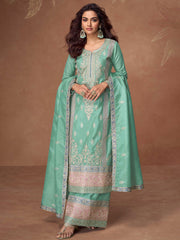 Embroidered Simar Silk Kurta With Plazzo & Dupatta