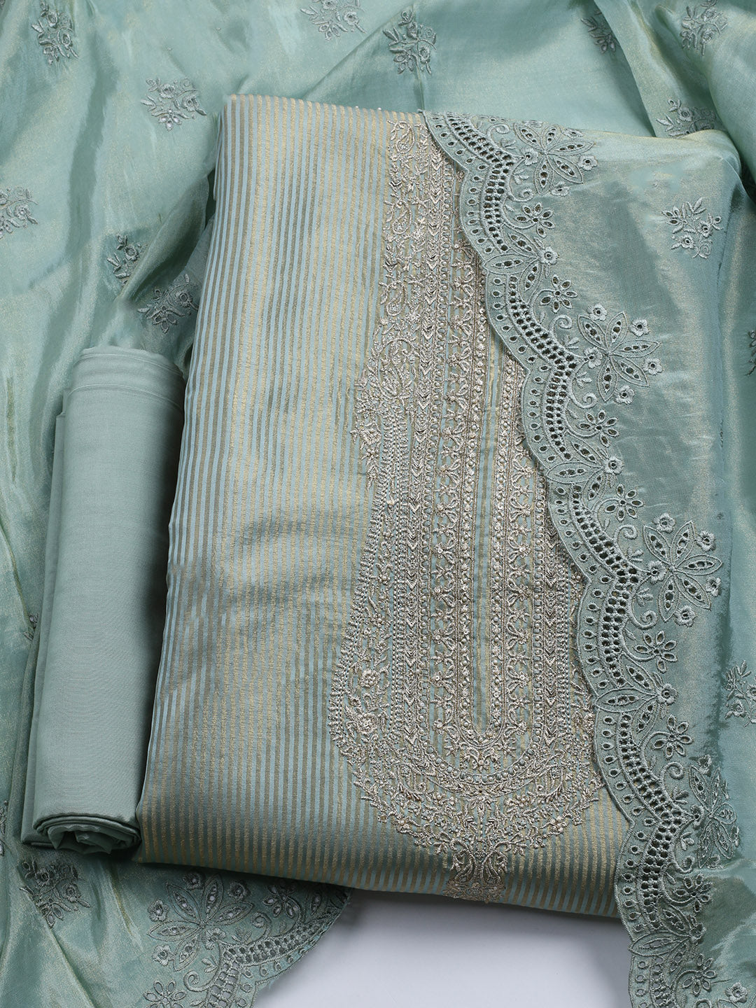 Banarasi Tissue Unstitched Suit With Dupatta