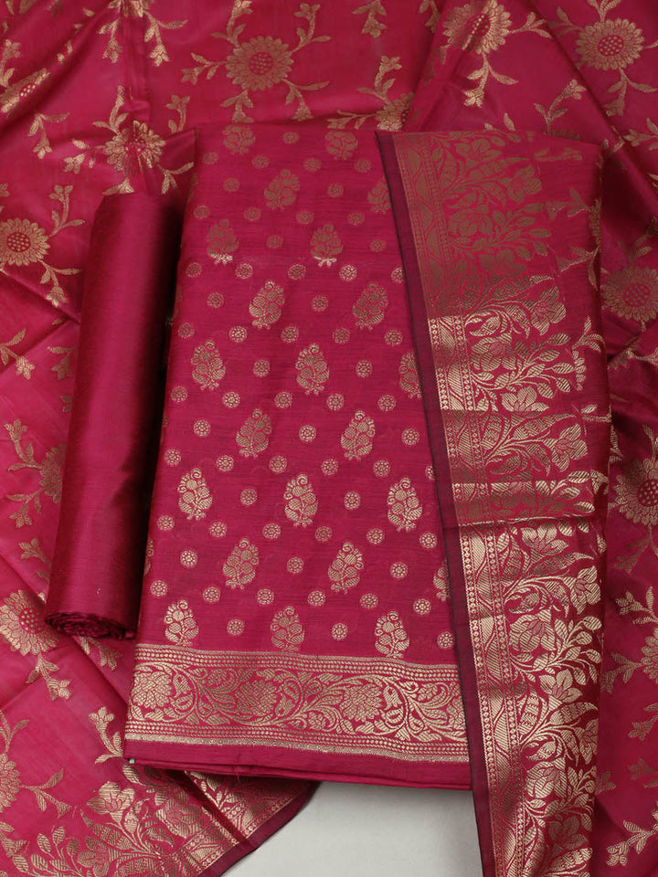 Woven Design Chanderi Unstitched Suit With Pant &amp; Dupatta