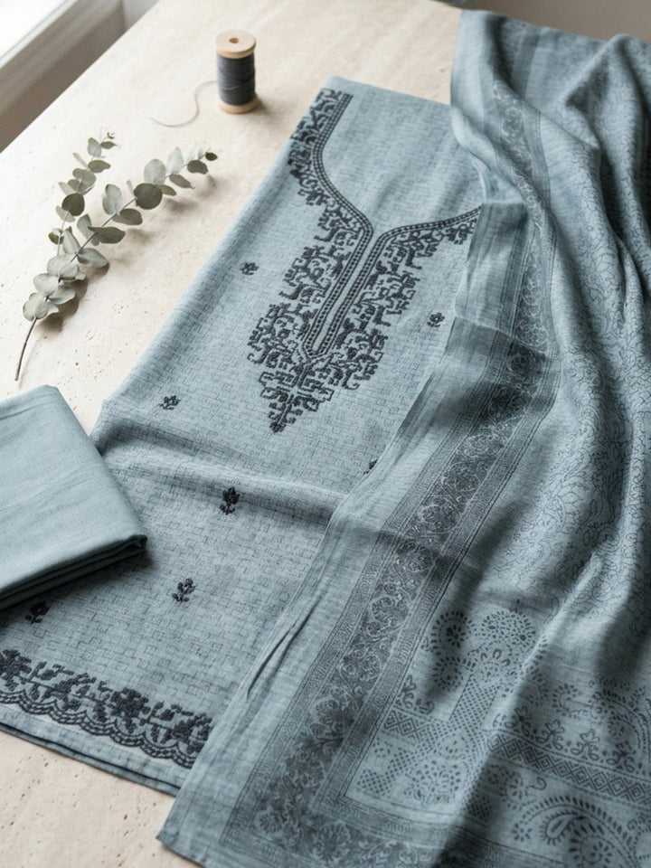 Embroidered Linen Blend Unstitched Suit Pant &amp; Dupatta