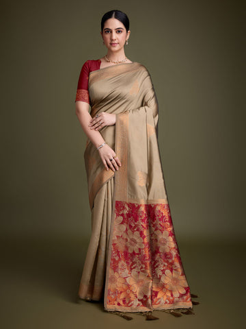 Zari Border Booti Art Silk Woven Saree