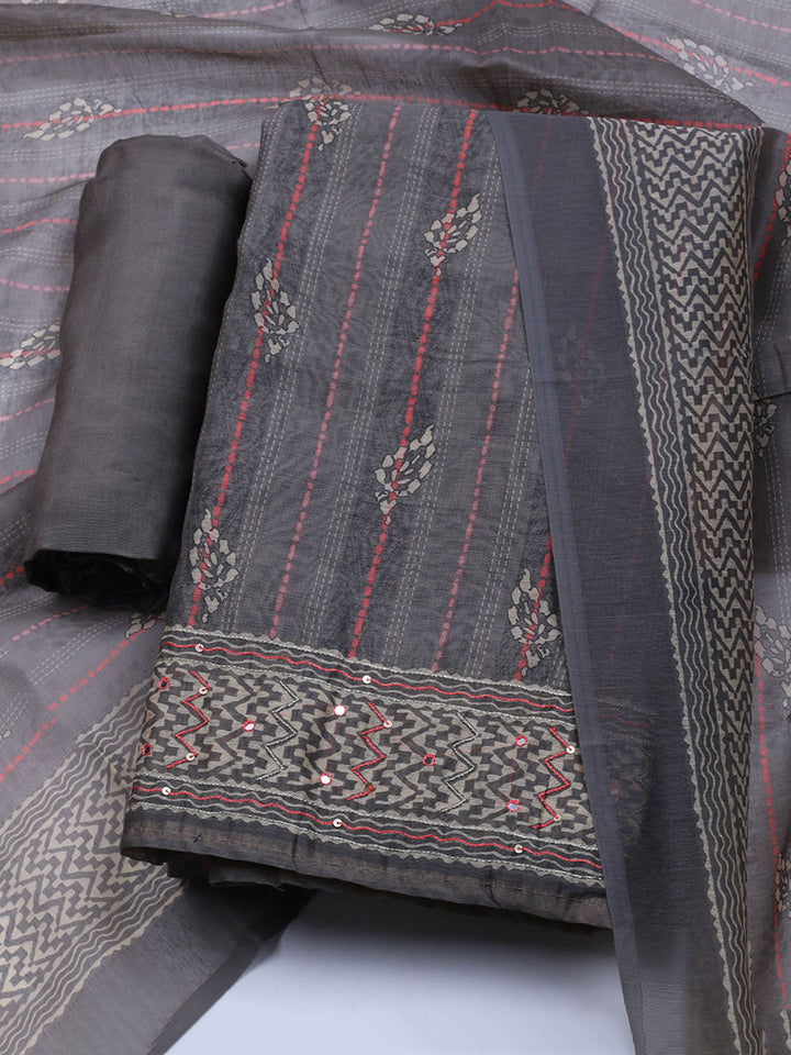 Printed Chanderi Unstitched Suit With Dupatta