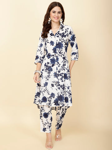 Floral Printed Cotton Kurta With Pants