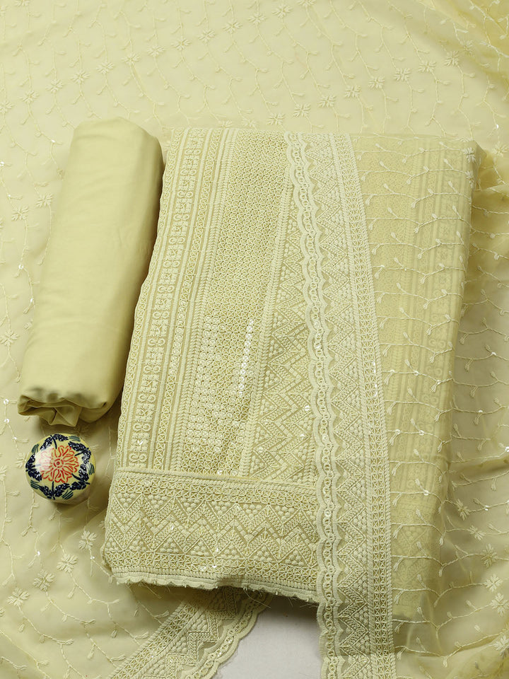 Embroidered Georgette Unstitched Suit With Pant &amp; Dupatta