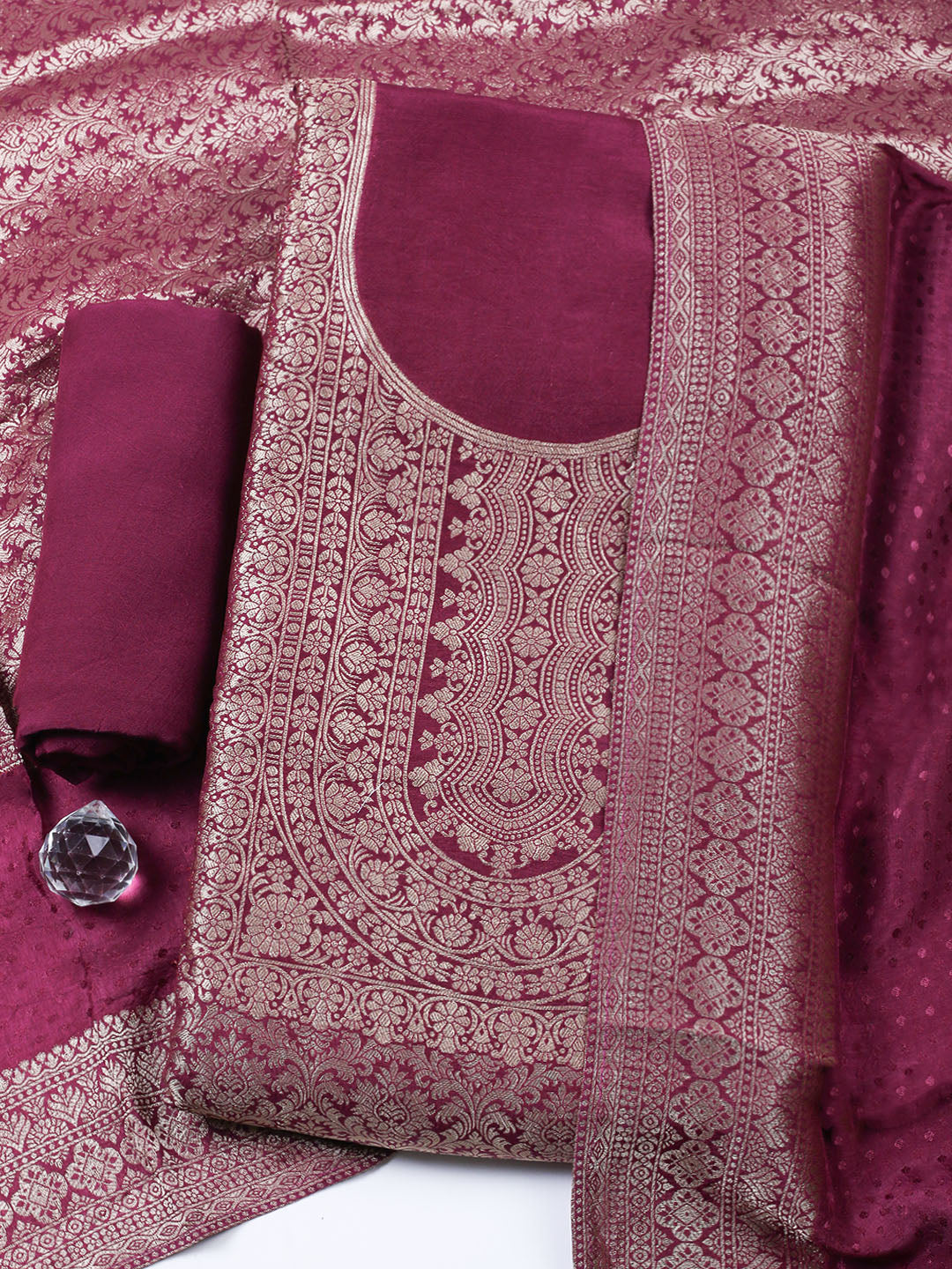 Embroidered Tissue Unstitched Suit With Pant &amp; Dupatta