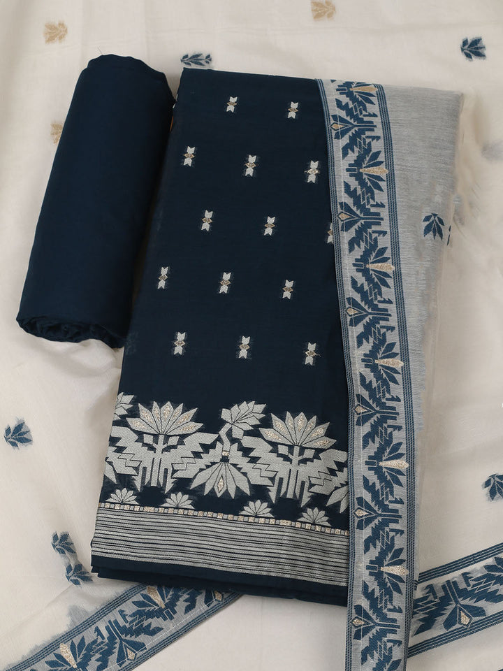 Embroidered Chanderi Unstitched Kurta With Pant &amp; Dupatta