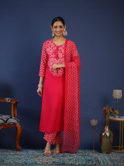 Printed Cotton Kurta With Pant & Dupatta