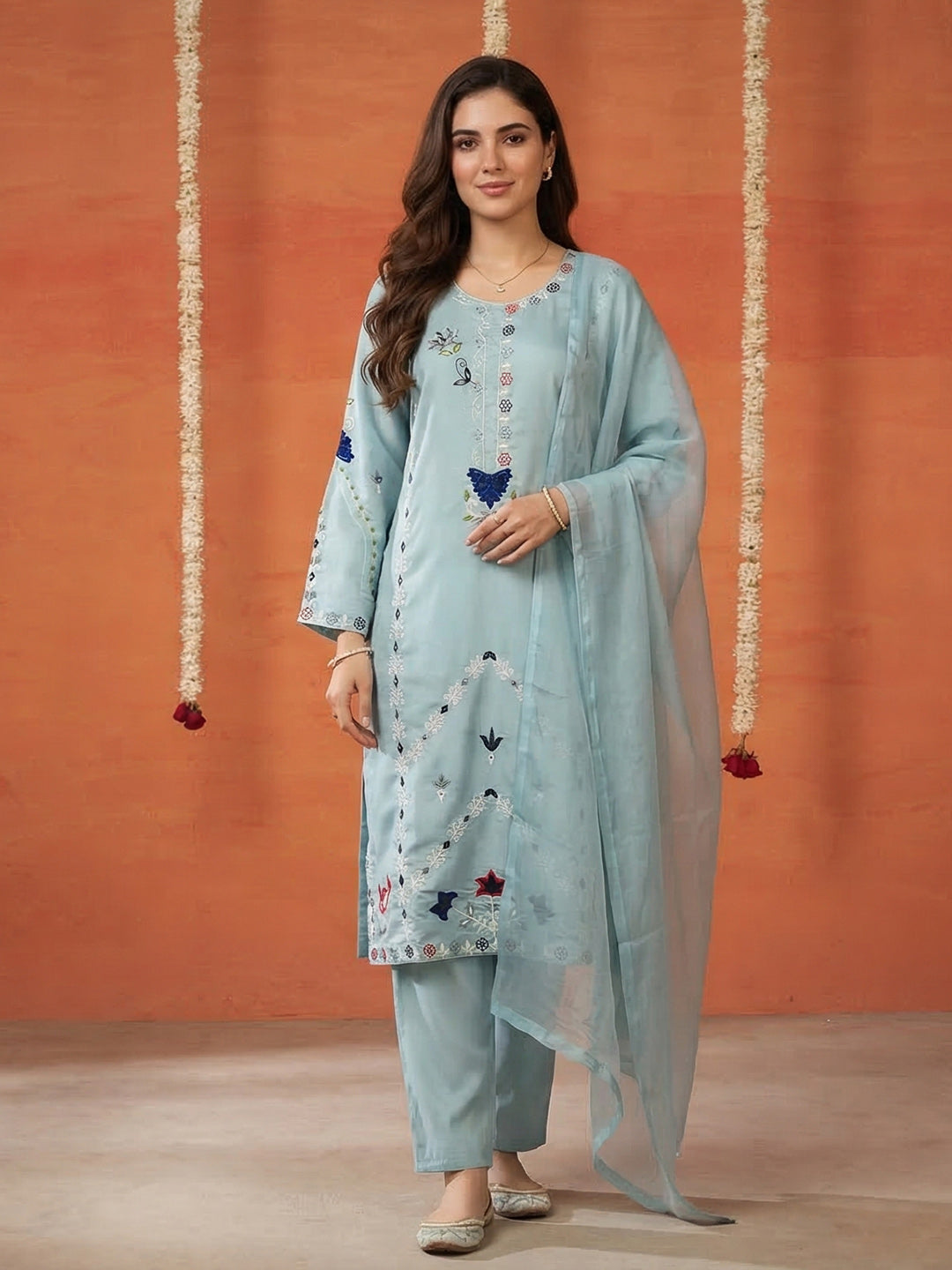 Printed Cotton Blend Kurta With Pant &amp; Dupatta