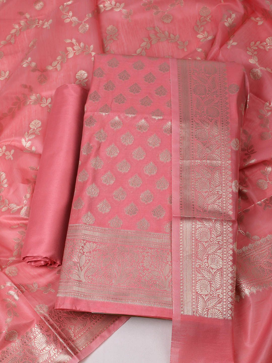 Woven Design Chanderi Unstitched Suit With Pant &amp; Dupatta