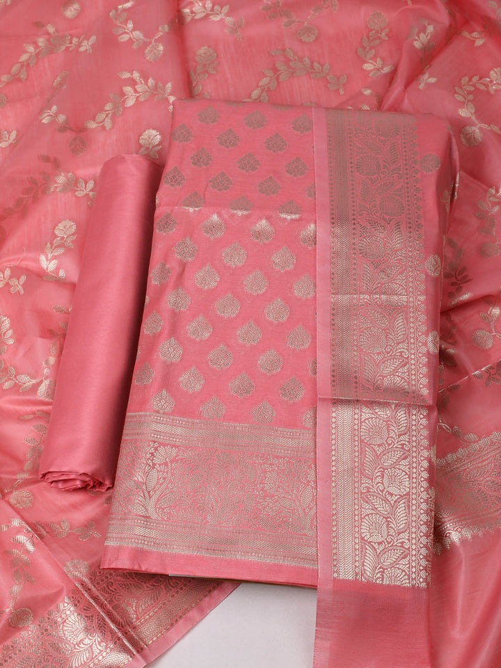 Woven Design Chanderi Unstitched Suit With Pant &amp; Dupatta