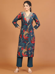 Printed Cotton Blend Kurta With Pants