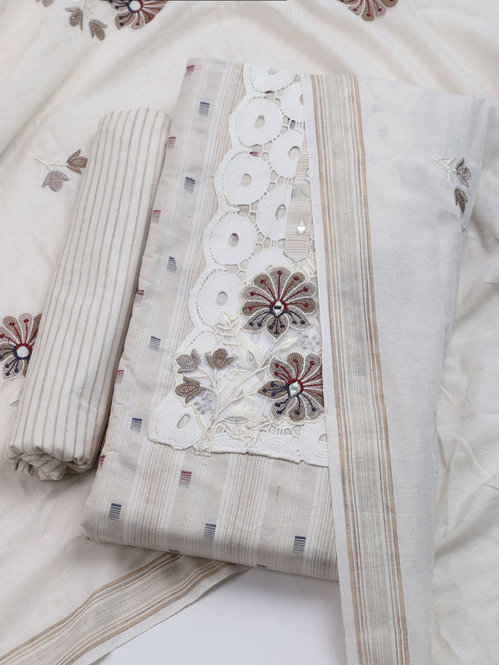 Patch Neck Cotton Blend Unstitched Suit With Dupatta