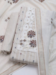 Patch Neck Cotton Blend Unstitched Suit With Dupatta