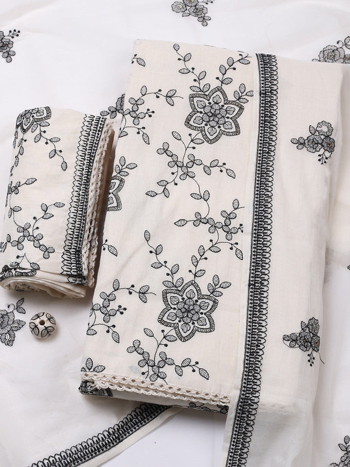 Embroidered Cotton Blend Unstitched Suit With Pant &amp; Dupatta