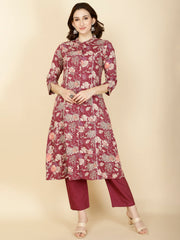 Floral Printed Cotton Kurta With Pants