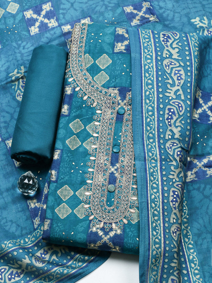 Embroidered Cotton Unstitched Suit With Pant &amp; Dupatta