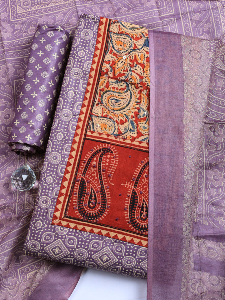 Printed Cotton Blend Unstitched Suit With Pant &amp; Dupatta