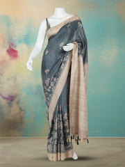 Printed Tussar Aqua Green Saree