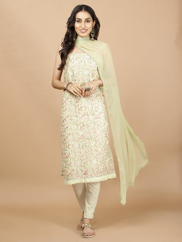 All Over Embroidered Chanderi Unstitched Suit Piece With Dupatta