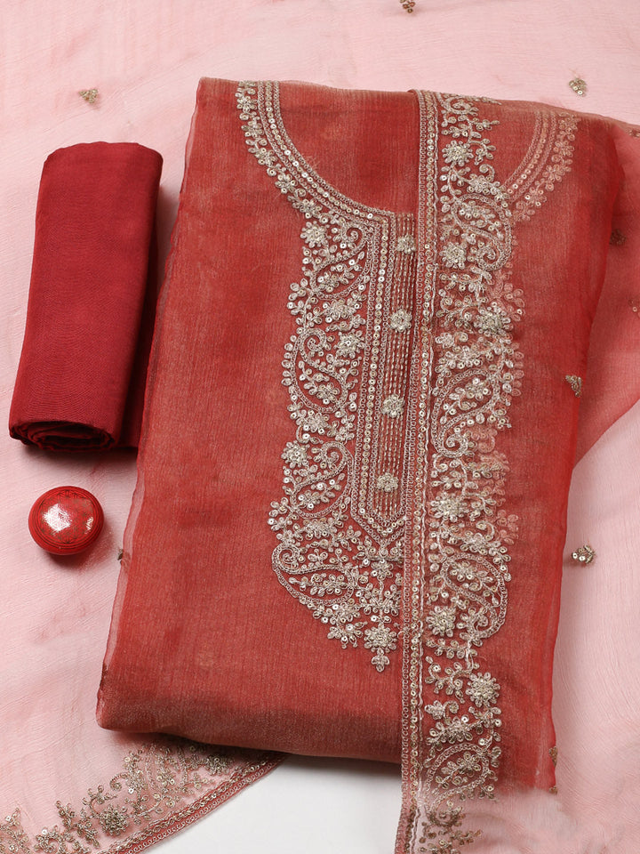 Embroidered Tissue Unstitched Suit With Pant &amp; Dupatta
