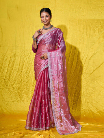 Sequence Embroidery Organza Saree