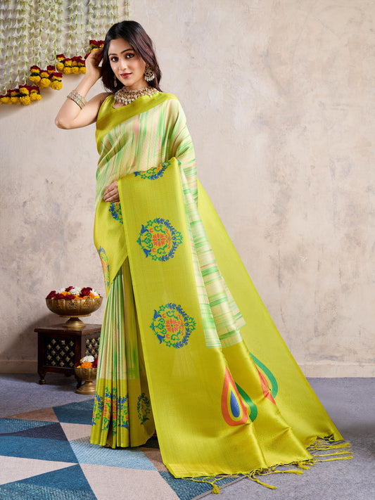 Floral Printed Zari Border Art Silk Woven Saree