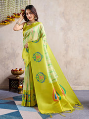 Floral Printed Zari Border Art Silk Woven Saree