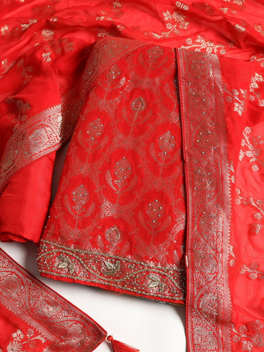 Neck Embroidered Georgette Unstitched Suit With Dupatta