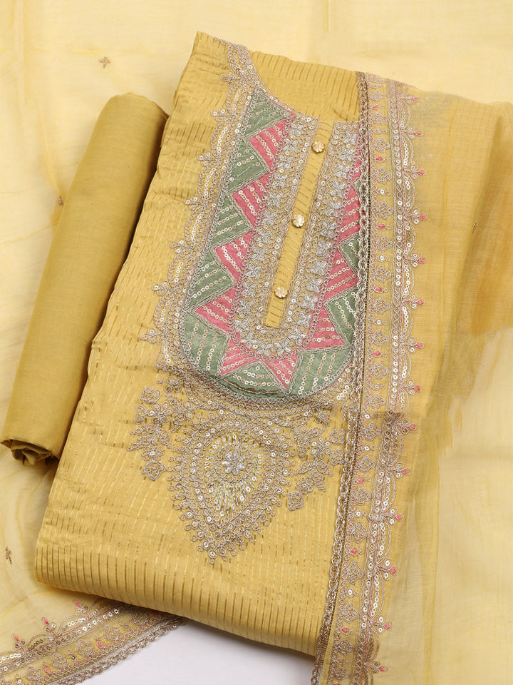 Neck Embroidered Chanderi Unstitched Suit With Dupatta