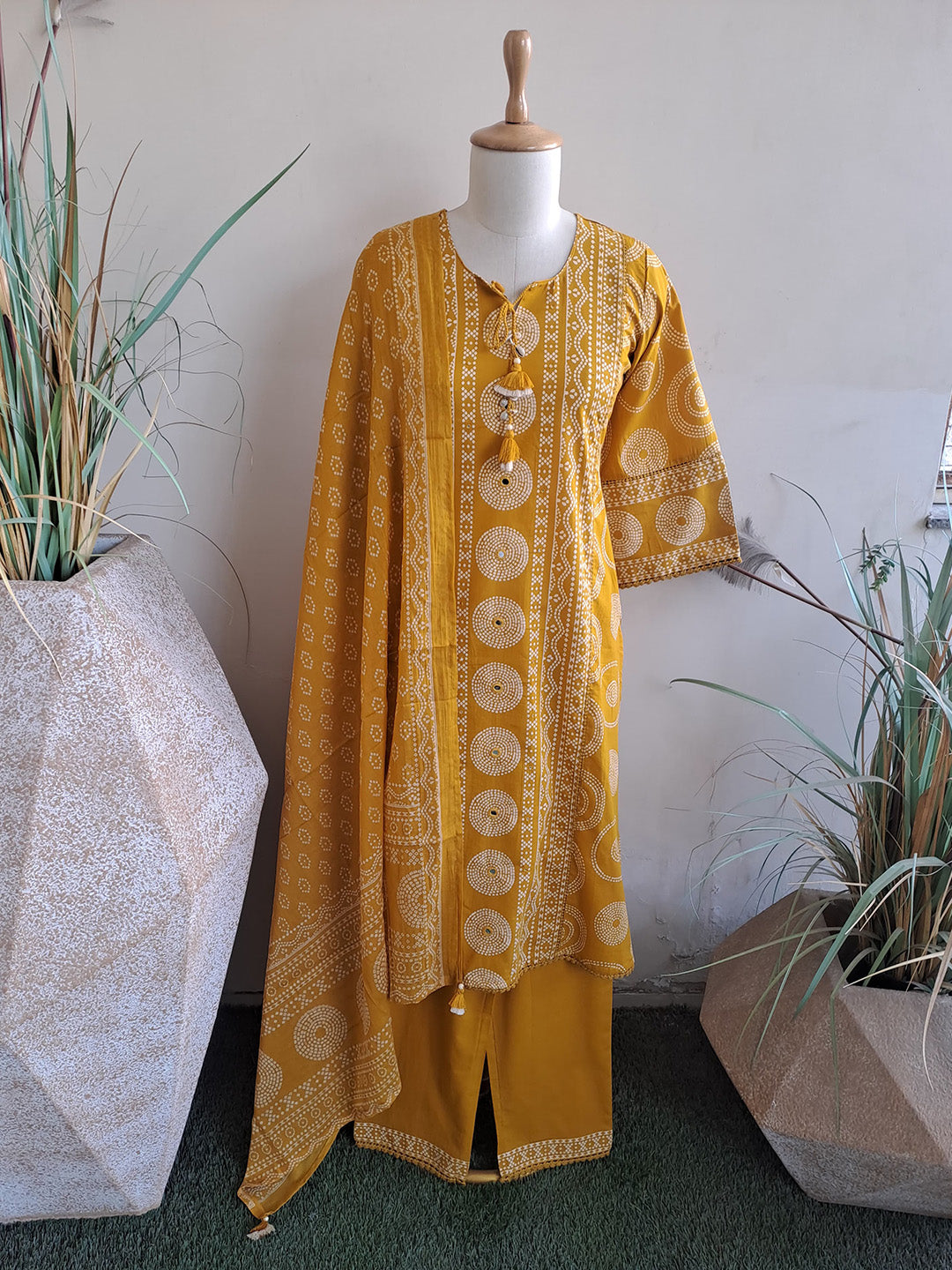 Printed Cotton Blend Kurta With Pants & Dupatta