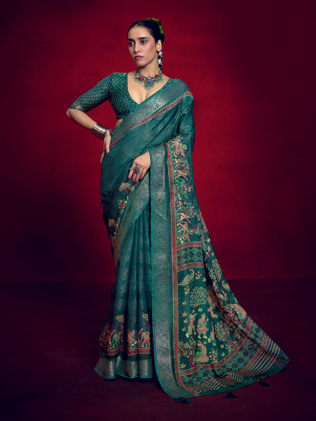 Abstract Printed Art Silk Saree