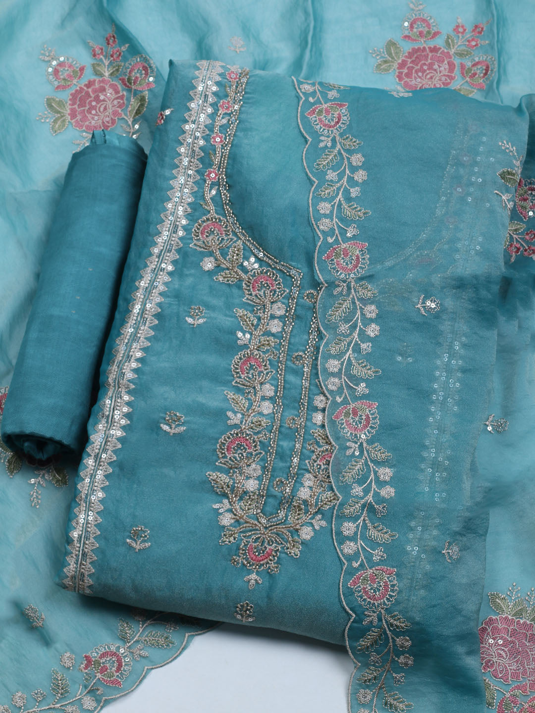Embroidered Tissue Unstitched Suit With Dupatta