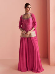 Embroidered Chinon Kurti With Gharara & Dupatta