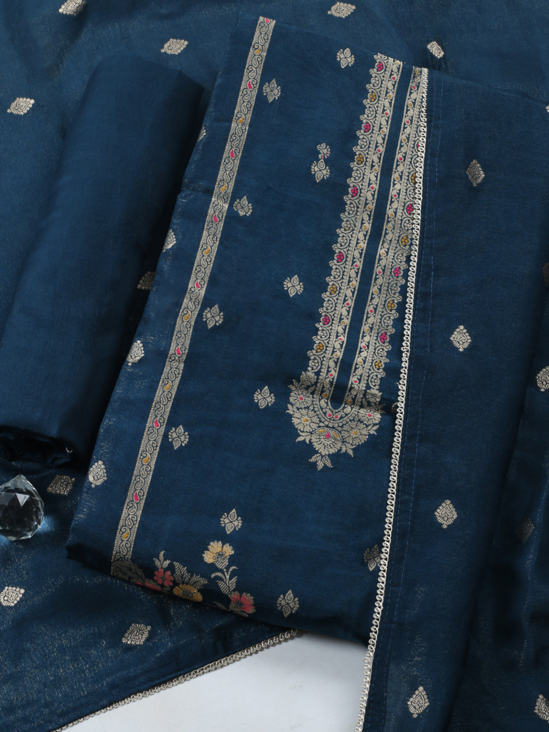 Woven Design Chanderi Unstitched Suit With Pant &amp; Dupatta