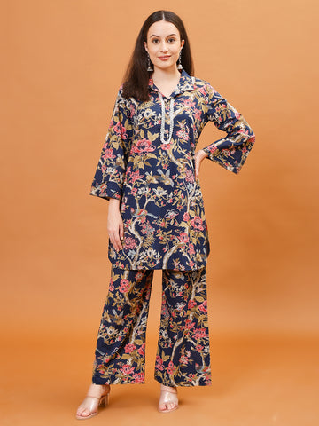 Digital Printed Cotton Blend Kurta With Pants