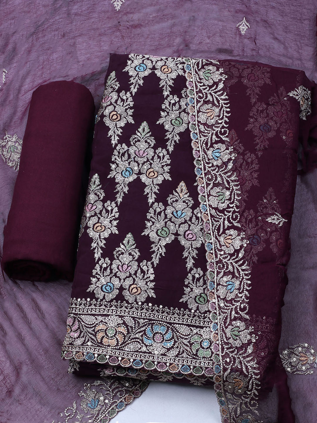 Embroirdred Organza Unstitched Suit With Dupatta