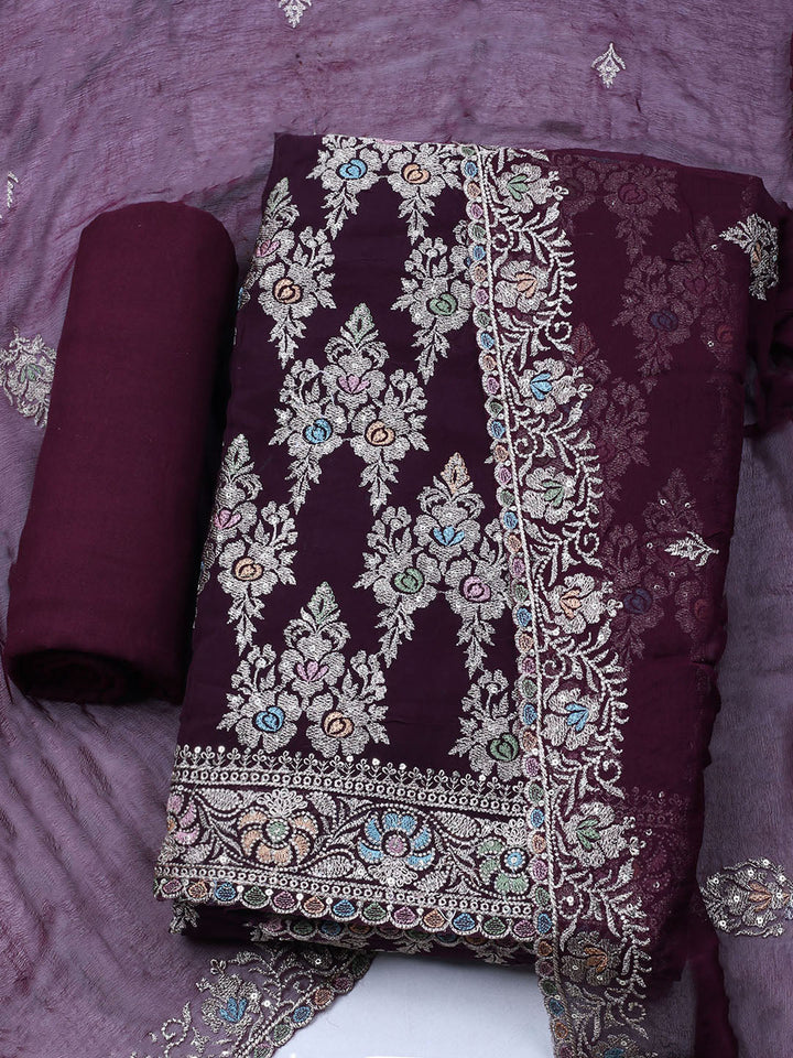 Embroirdred Organza Unstitched Suit With Dupatta