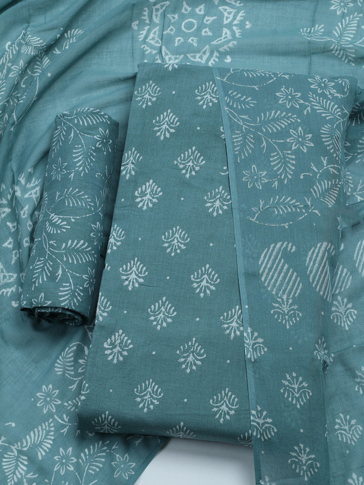 Printed Cotton Blend Unstitched Kurta With Pant &amp; Dupatta