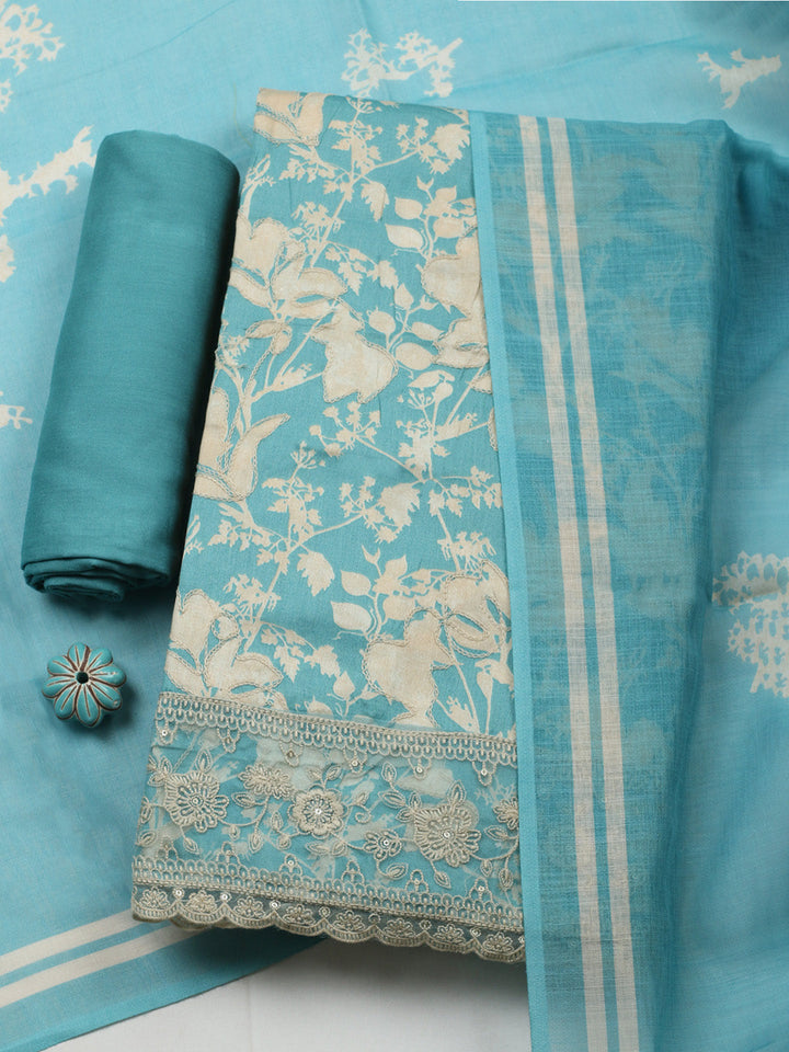 Embroidered Cotton Blend Unstitched Suit With Pant &amp; Dupatta
