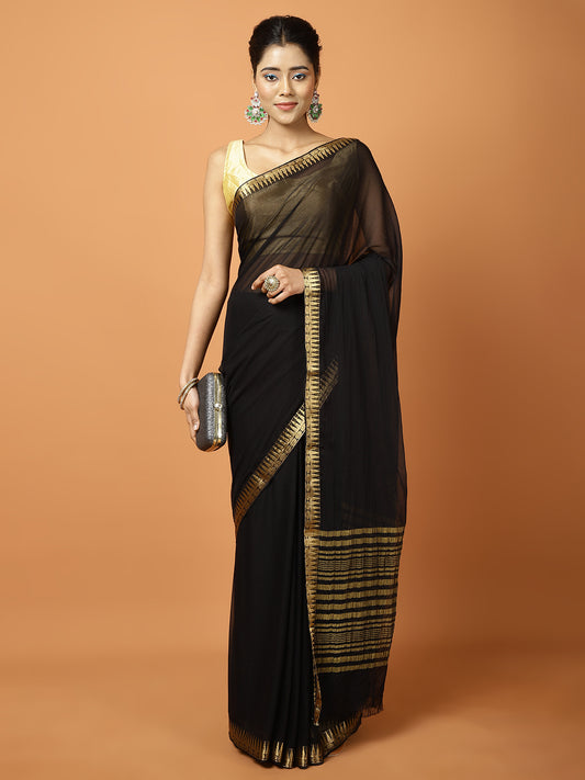 Zari Border Booti Chiffon Woven Saree