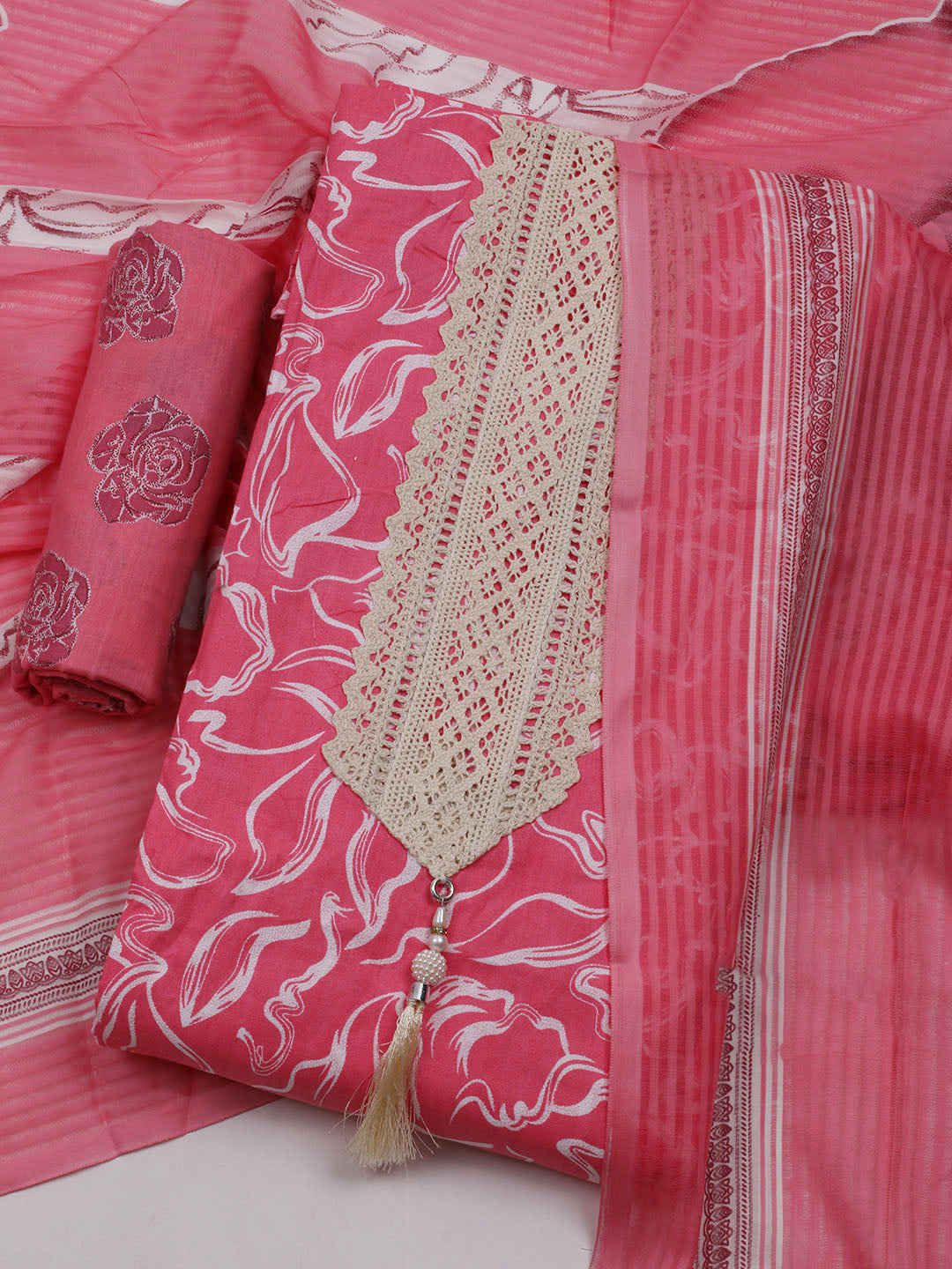 Printed Cotton Blend Unstitched Suit With Dupatta