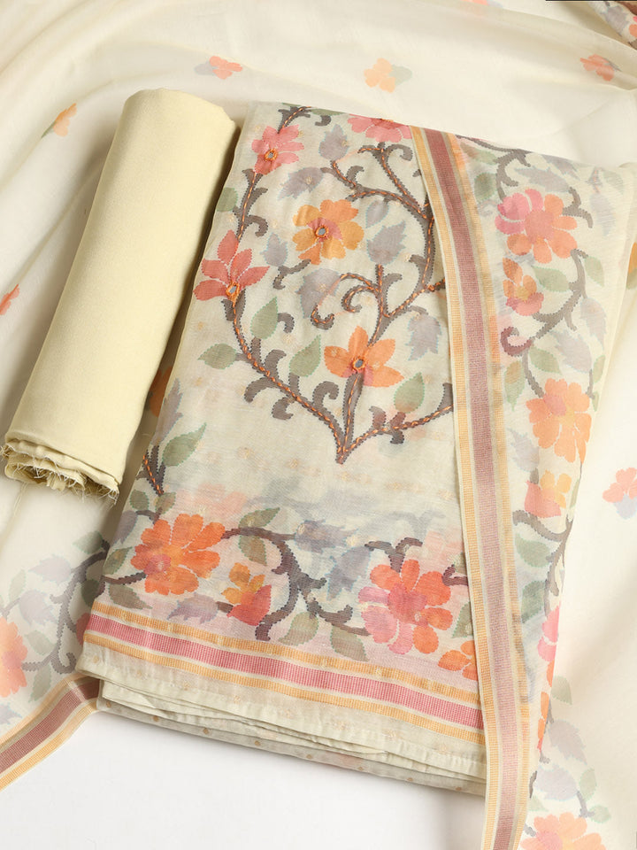 Printed Chanderi Unstitched Suit With Dupatta