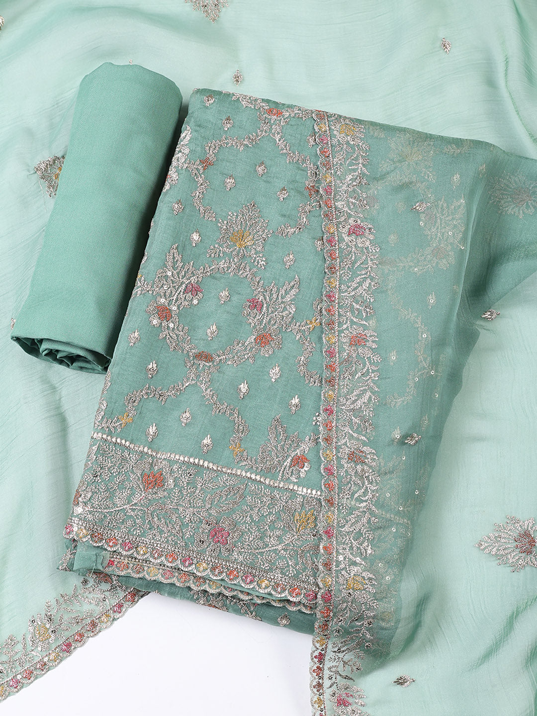 Embroidered Tissue Unstitched Suit With Dupatta