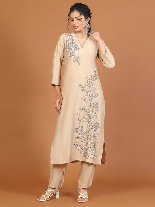 Resham Embroidered Chanderi Kurta With Pants