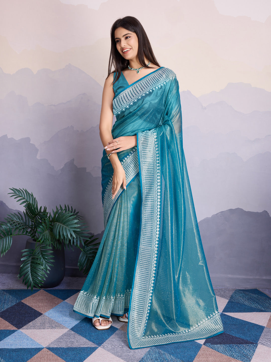 Embroidered Net Saree