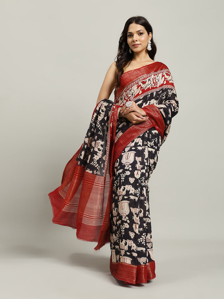 Digital Printed Cotton Blend Woven Saree
