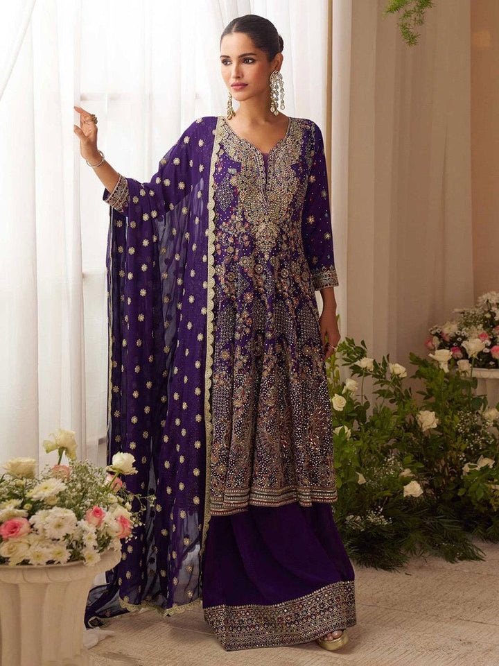 Embroidered Georgette Kurta With Gharara &amp; Dupatta